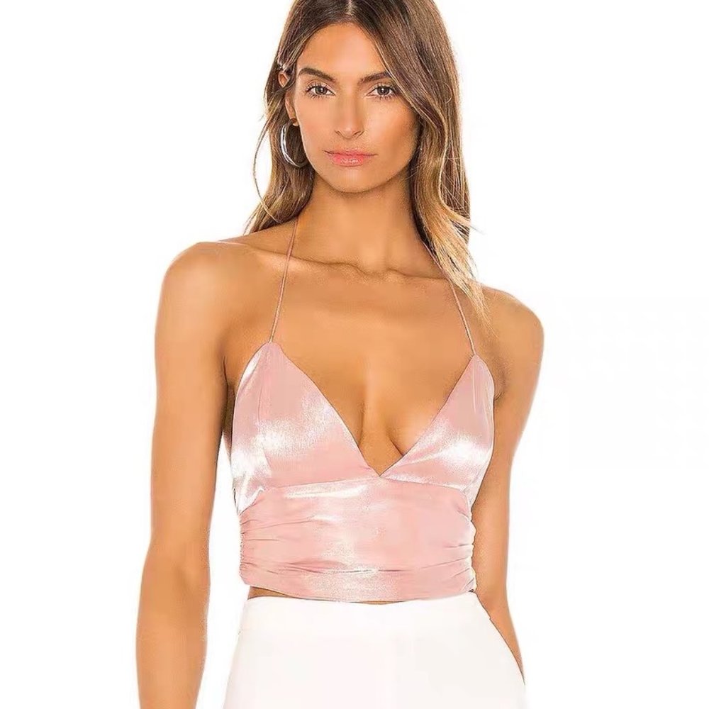 NWT NBD Easton Halter Top - Shiny Light Pink
